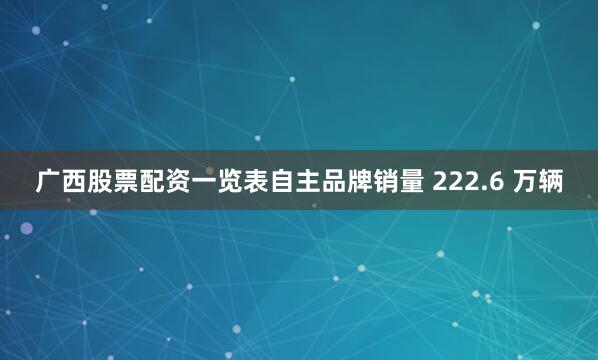 广西股票配资一览表自主品牌销量 222.6 万辆